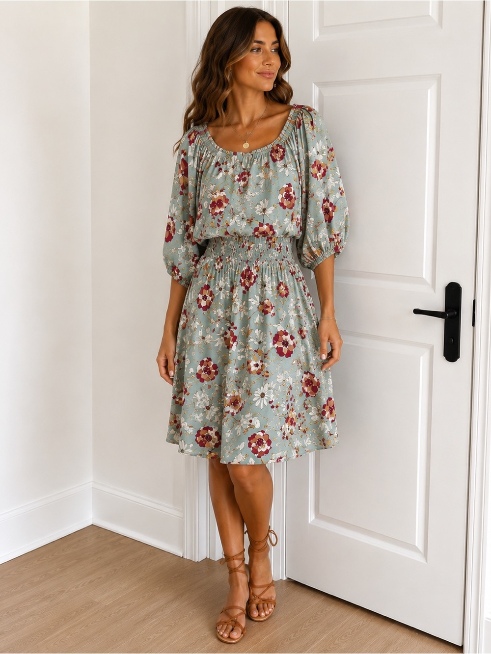 Easel Floral Off-Shoulder Summer Dress in‎ Light Blue floral size large